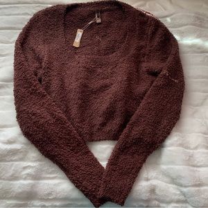 SKIMS Cozy Knit Scoop Neck Crop Top GARNET BROWN
